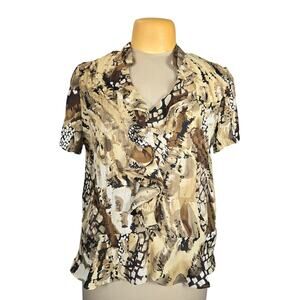 Hayley Matthews Womens XL Button Up Top Ruffle Front Feminine Flowy Sheer Casual